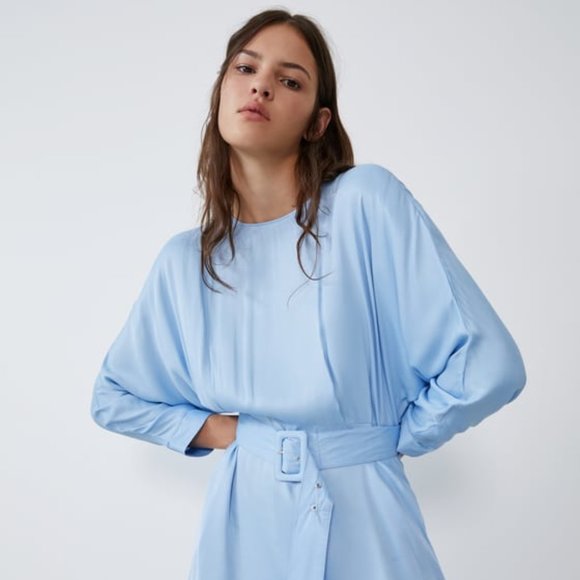 zara blue satin dress